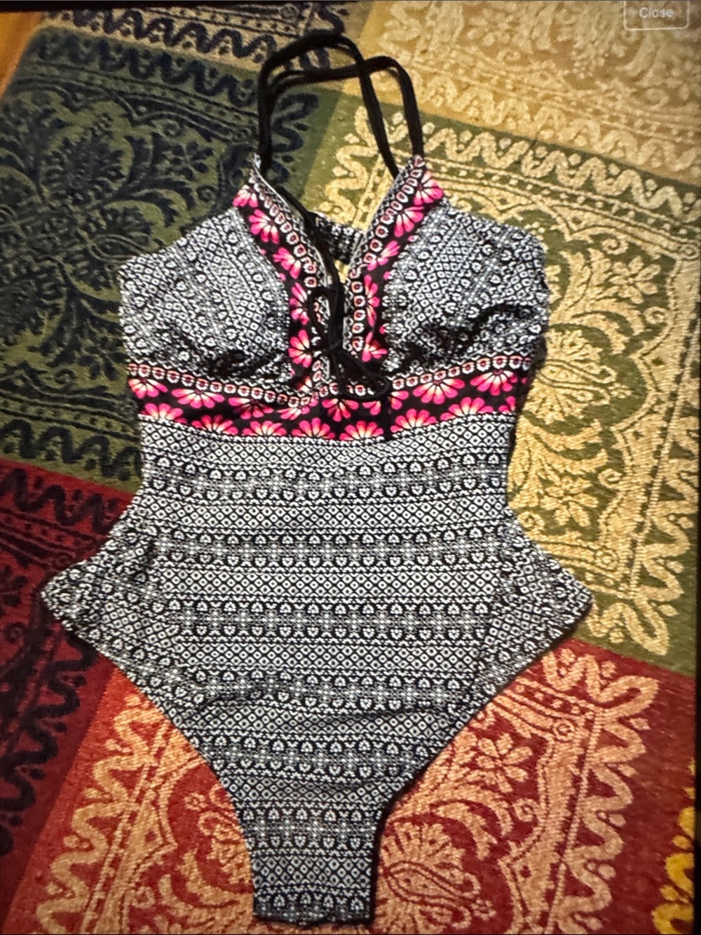 G Black and Pink Patterned One-Piece Swimsuit